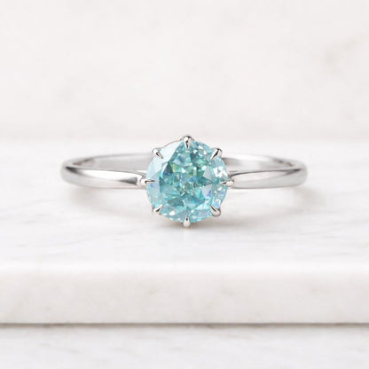 2.00 CT Cyan Blue Portuguese Moissanite Engagement Ring, 14k Gold Ring For Anniversary, Solitaire Ring For Women, Vintage Tulip Set Ring
