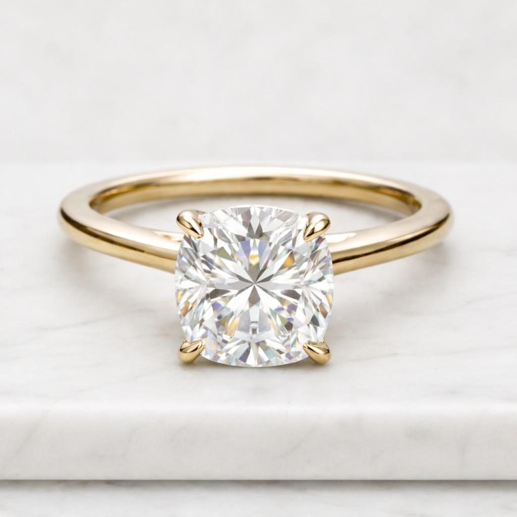 1.50 ct round cut moissanite solitaire engagement ring, 6 prong round cut moissanite wedding ring, 14k solid yellow gold anniversary ring
