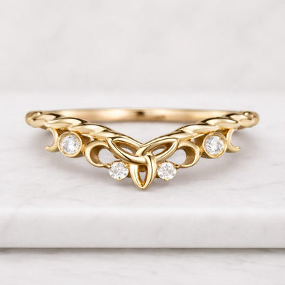 Unique Moissanite Curved wedding band White gold wedding band Art deco Leaf Diamond ring Matching Stackable ring Promise dainty bridal ring