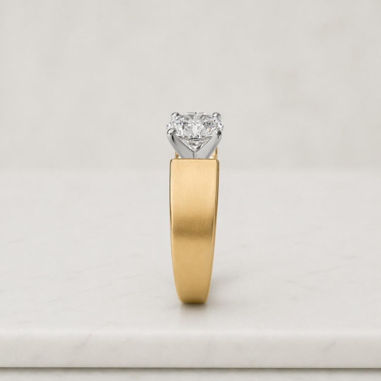 Tension Set Solitaire Wedding Ring, Round Cut Lab Grown Diamond Engagement Ring, 14k Gold Wide Band, Unisex Gold Ring, Anniversary Gift