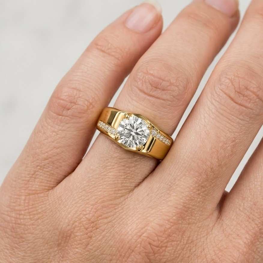 1ct men diamond ring, lab grown diamond unique mens ring, single diamond ring, mens engagement ring, 14k gold mens signet ring designer gift