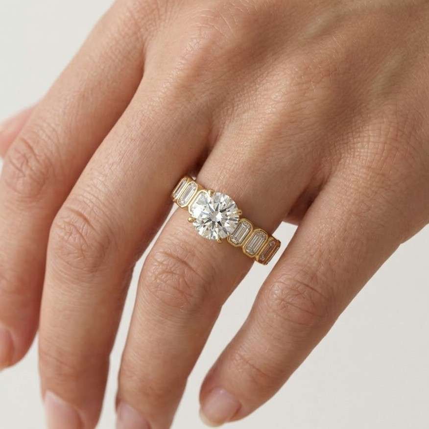 round cut solitaire engagement ring, 5.00 ct moissanite diamond wedding ring, solitaire with full eternity band unique style ring, rings
