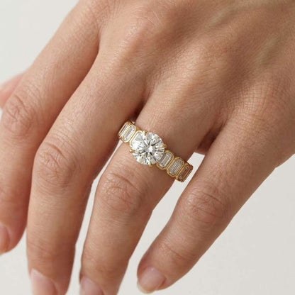 Round Cut Solitaire Engagement Ring, 5.00 CT Moissanite Diamond Wedding Ring, Solitaire With Full Eternity Band Unique Style Ring, Rings
