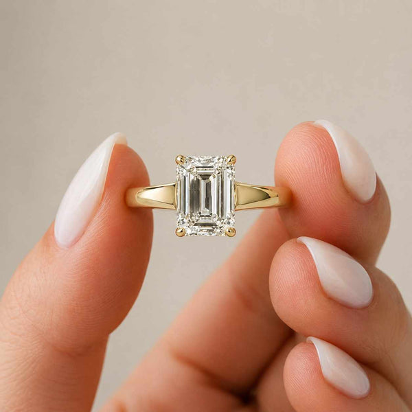 2.0 Carat Emerald Cut Lab Diamond Solitaire Ring: Platinum Plated 925 Silver
