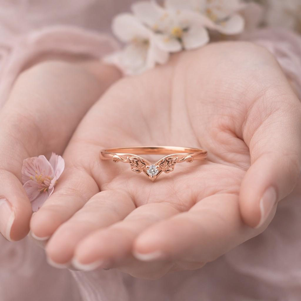 vintage curved round lab grown diamond wedding band, floral engraved chevron ring, unique stacking bridal band, 14k gold anniversary ring