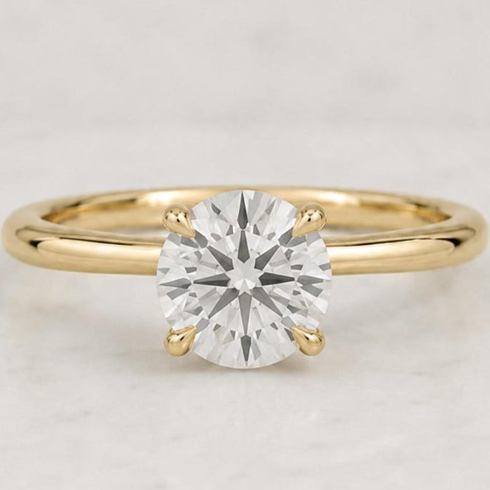 14k Solid Gold Solitaire Round Cut Moissanite Engagement Ring, Wedding Ring 4 Prongs