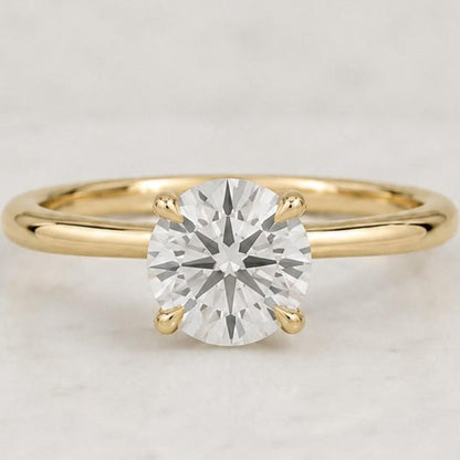 14k Solid Gold Solitaire Round Cut Moissanite Engagement Ring, Wedding Ring 4 Prongs