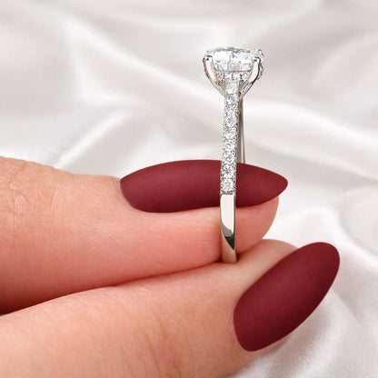 round cut ring solitaire engagement ring pave band ring delicate engagement ring bridal proposal ring wedding jewelry fine ring dainty ring