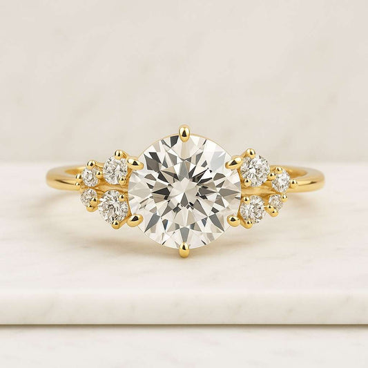 round cut side Star Shape Round Accent Three Diamond Pave Set Anniversary Gift