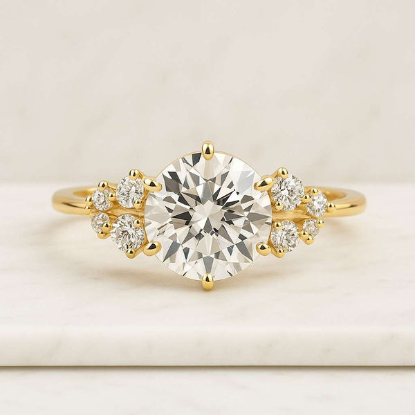 round cut side Star Shape Round Accent Three Diamond Pave Set Anniversary Gift