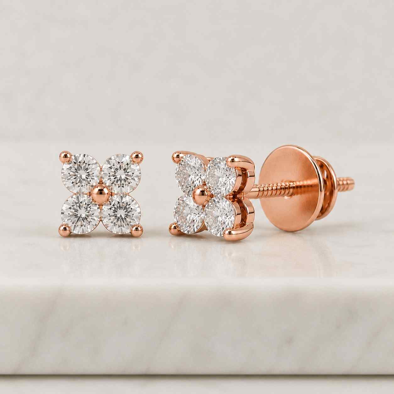 Round Cut Lab Grown Diamond Stud Earrings 0.80 CT Four Stone Cluster Earrings Minimalist Diamond Earrings Gift for Her
