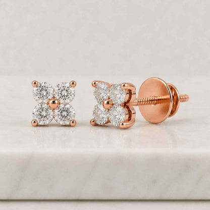 Round Cut Lab Grown Diamond Stud Earrings 0.80 CT Four Stone Cluster Earrings Minimalist Diamond Earrings Gift for Her
