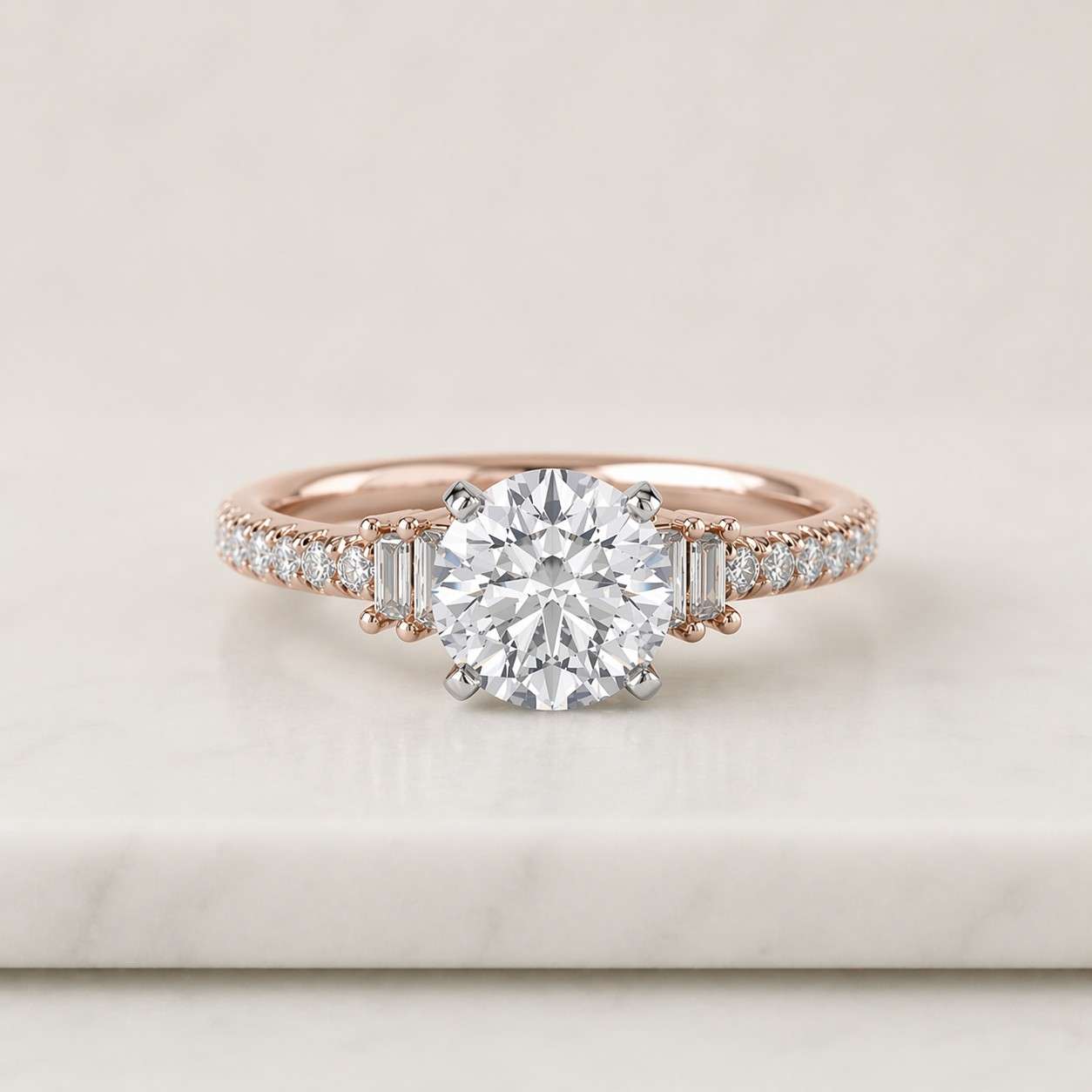 round cut lab grown diamond engagement ring, pave diamond ring, 14k yellow gold solitaire ring, classic bridal ring
