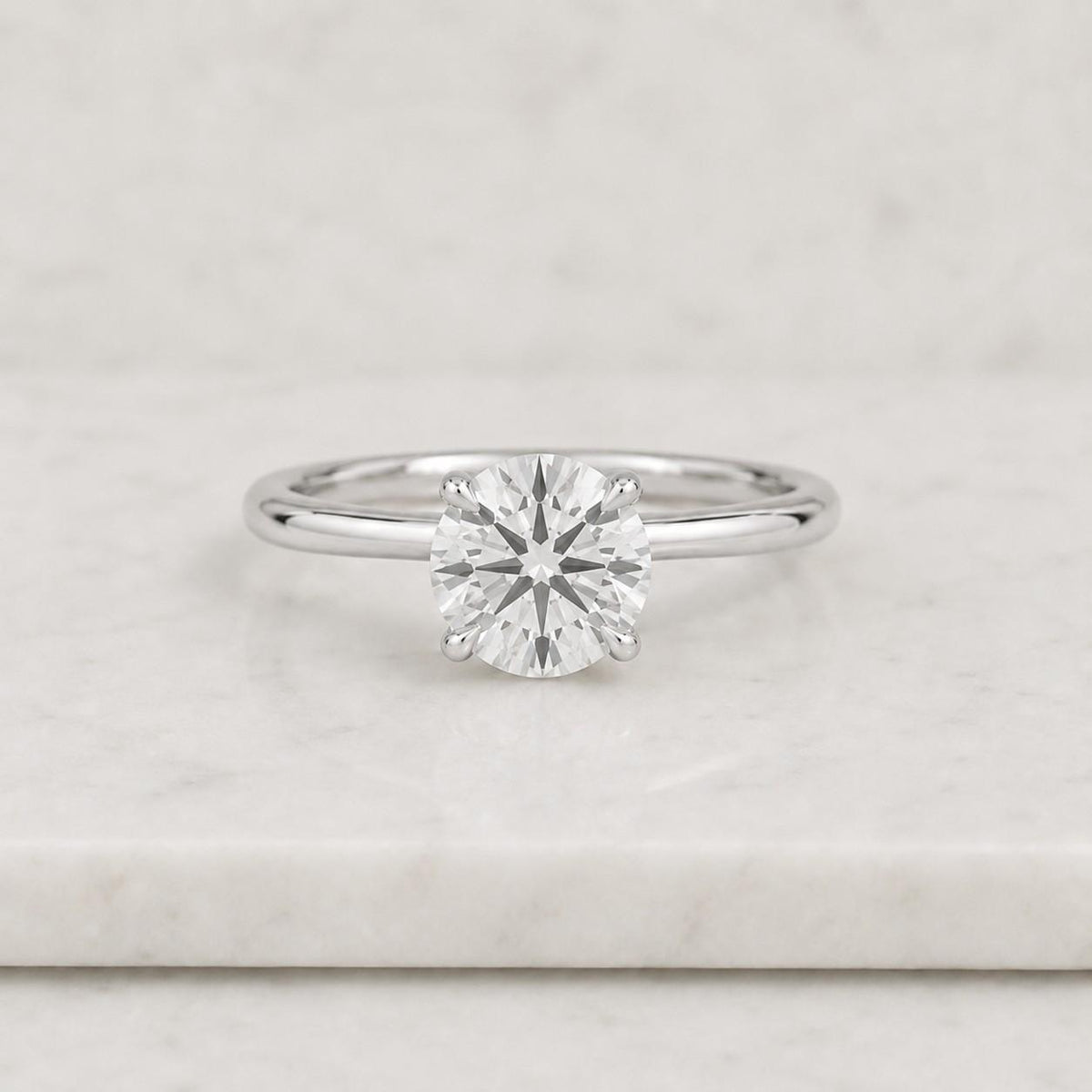 14k Gold Round Cut Moissanite Solitaire Engagement Ring - IGI Certified