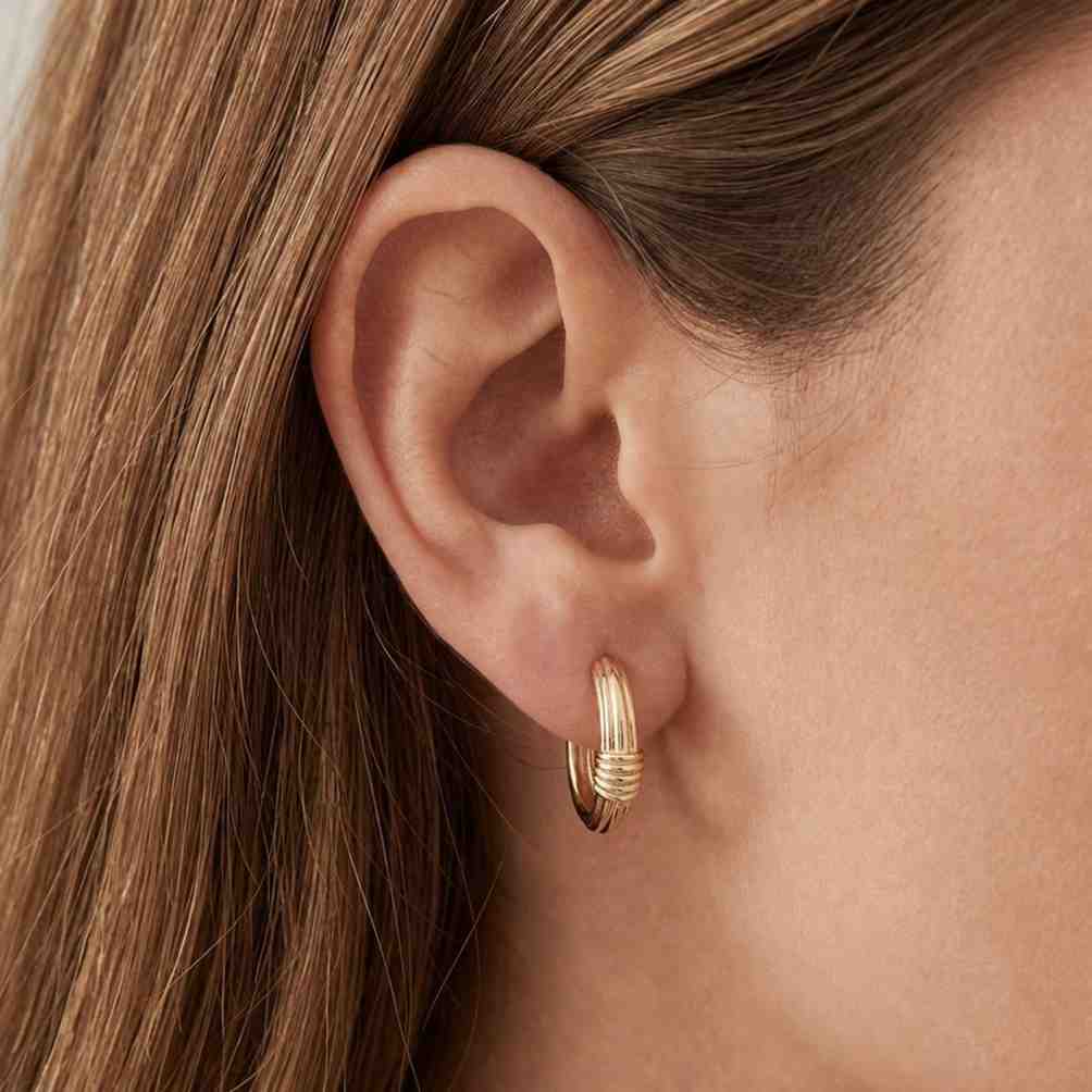 18k solid gold triple hoop earrings｜chunky hollow hoop｜multi band huggie earrings｜minimal luxury everyday jewellery