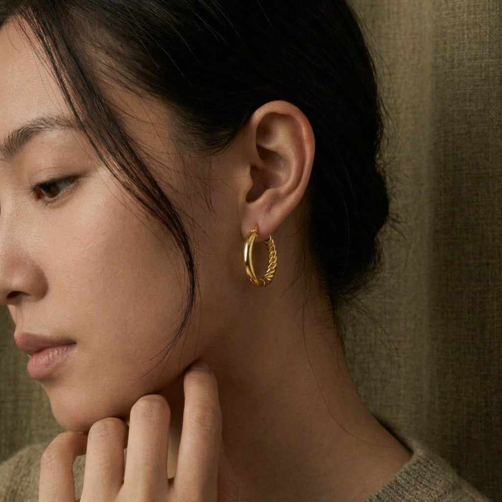 14k gold twist rope hoop earrings - medium size 14k gold twisted rope hoop earrings, bold minimalist open twist hoops

