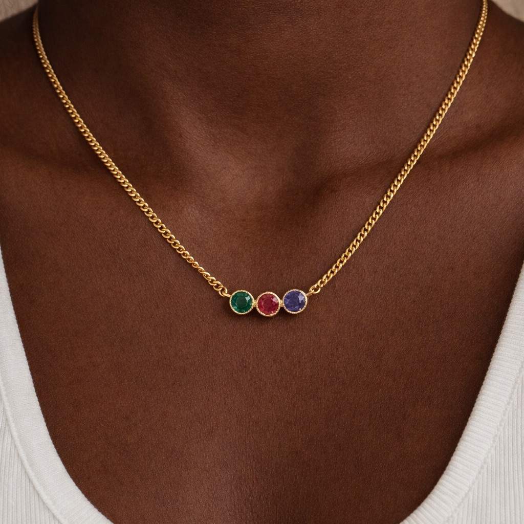 Vertical Birthstone Necklace in 14K, Solid Gold Family Bar Pendant with 2, 3, 4 or 5 Birthstones, Personalized Gift for Mom, Grandma or Wife