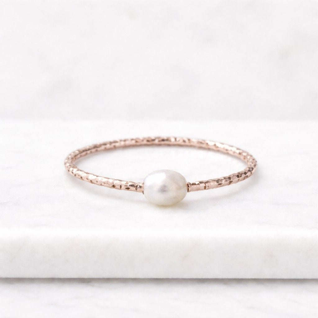 solid gold pearl curved wedding band, stacking ring, round pearl jewelry