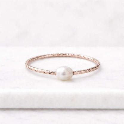 Solid Gold Pearl Curved Wedding Band, Stacking Ring, Round Pearl Jewelry