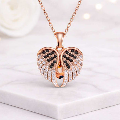 Personalized Angel Wing Heart Photo Necklace, 14K Gold, Diamond Accent Memorial Pendant
