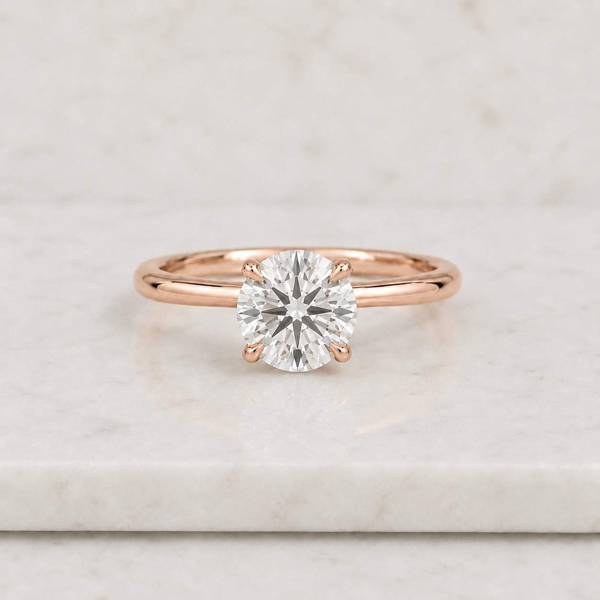 classic round moissanite engagement ring, solid gold six prong solitaire ring, 