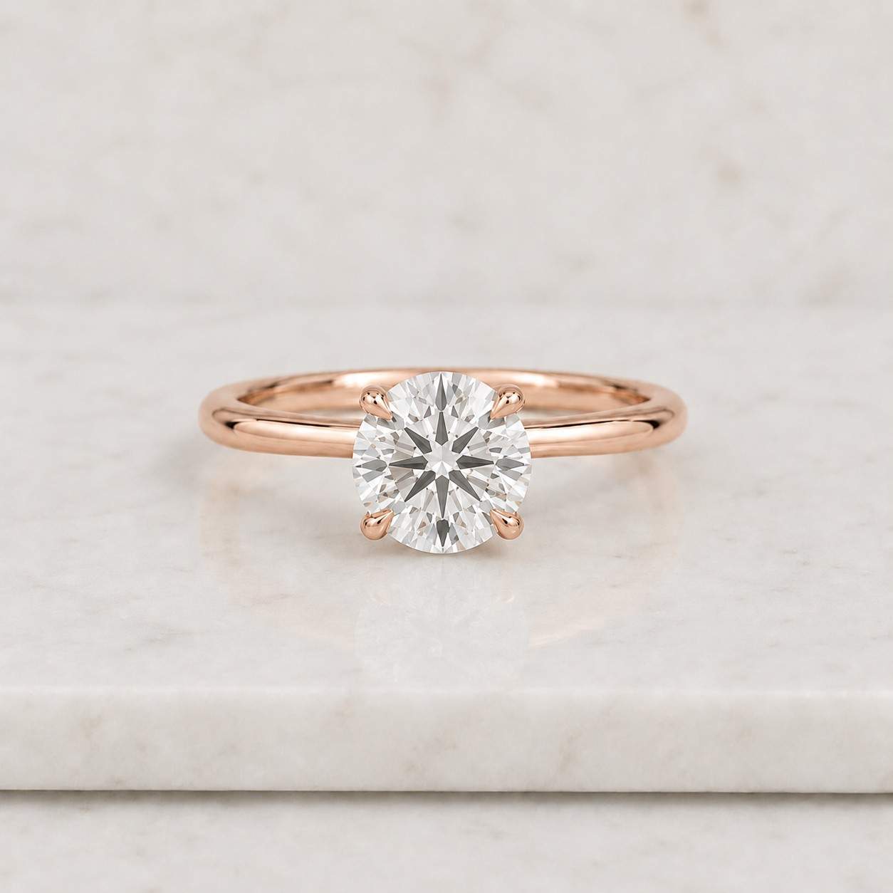 Classic Round Moissanite Engagement Ring, Solid Gold Six Prong Solitaire Ring, 