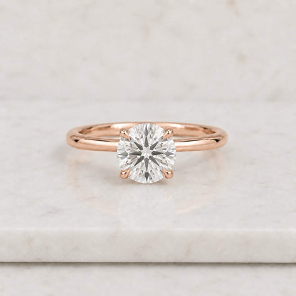 Classic Round Moissanite Engagement Ring, Solid Gold Six Prong Solitaire Ring, 