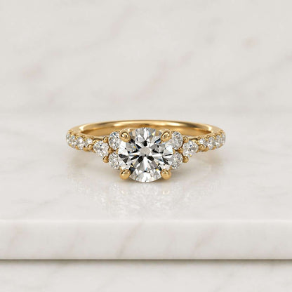 Three Stone Moissanite Engagement Ring, Round Moissanite Gold Ring with Baguette Side Stones, Vintage Inspired Bridal Ring, Anniversary Gift
