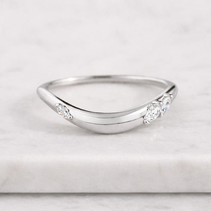 14K gold marquise diamond ring, delicate leaves nature inspired stacking wedding band