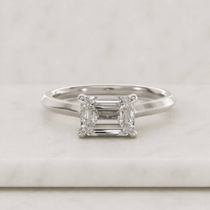 2CT Emerald Cut Moissanite Engagement Ring, Yellow Gold Solitaire Ring, Minimalist Bridal Ring, 14K Gold Proposal Ring, Wedding Ring for Her
