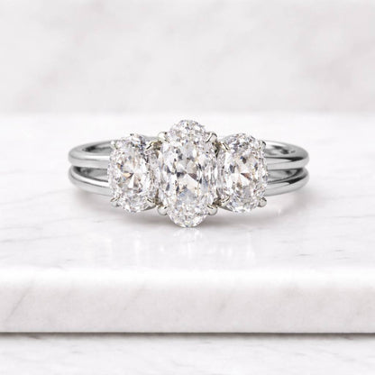 Three Stone Oval Diamond Engagement Ring Diamond Engagement Rings Oval Trilogy Ring Real Lab Grown Diamond Ring Anniversary Gifts for Women