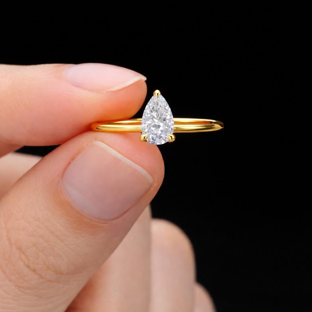 1.7 CTW Pear Lab Grown Diamond Engagement Ring with Micro Pave Band, D VVS2 Certified Diamonds, Solitaire Accent Ring, Proposal Ring for Her