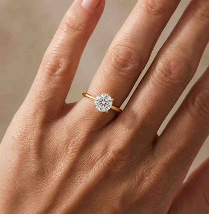 2.00Ct Round Cut Lab-Grown Diamond or Moissanite Solitaire Engagement Ring, 14k Yellow Gold Ring