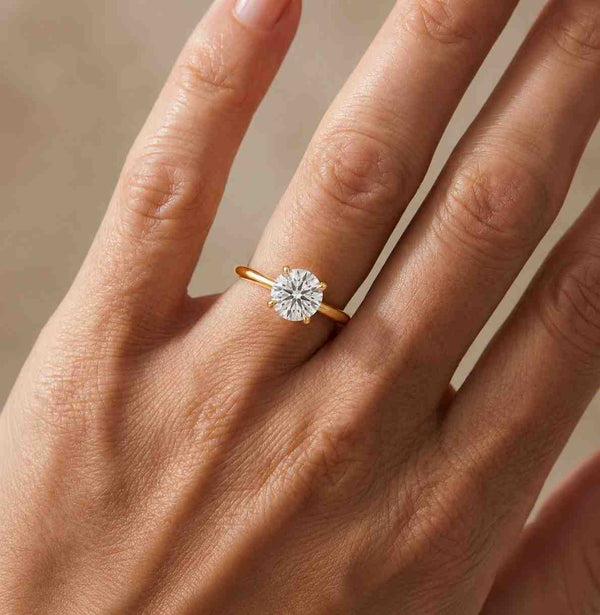 2.00Ct Round Cut Lab-Grown Diamond or Moissanite Solitaire Engagement Ring, 14k Yellow Gold Ring