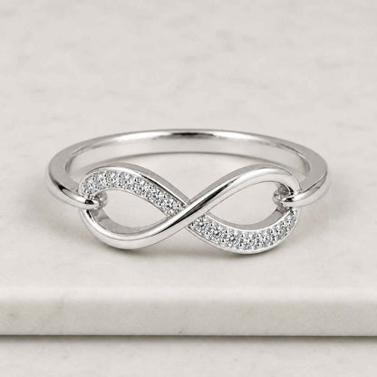 Round Lab Grown Diamond Infinity Wedding Band, 14K Solid Gold Minimalist Promise Ring, Pave Set Diamond Twisted Band, Dainty Ring For Women
