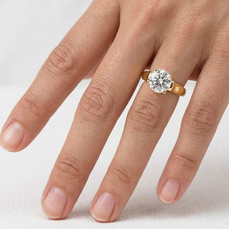 crown setting style six prong solitaire ring round cut moissanite engagement ring women's wedding ring for her 14k solid yellow gold 2.00ctw
