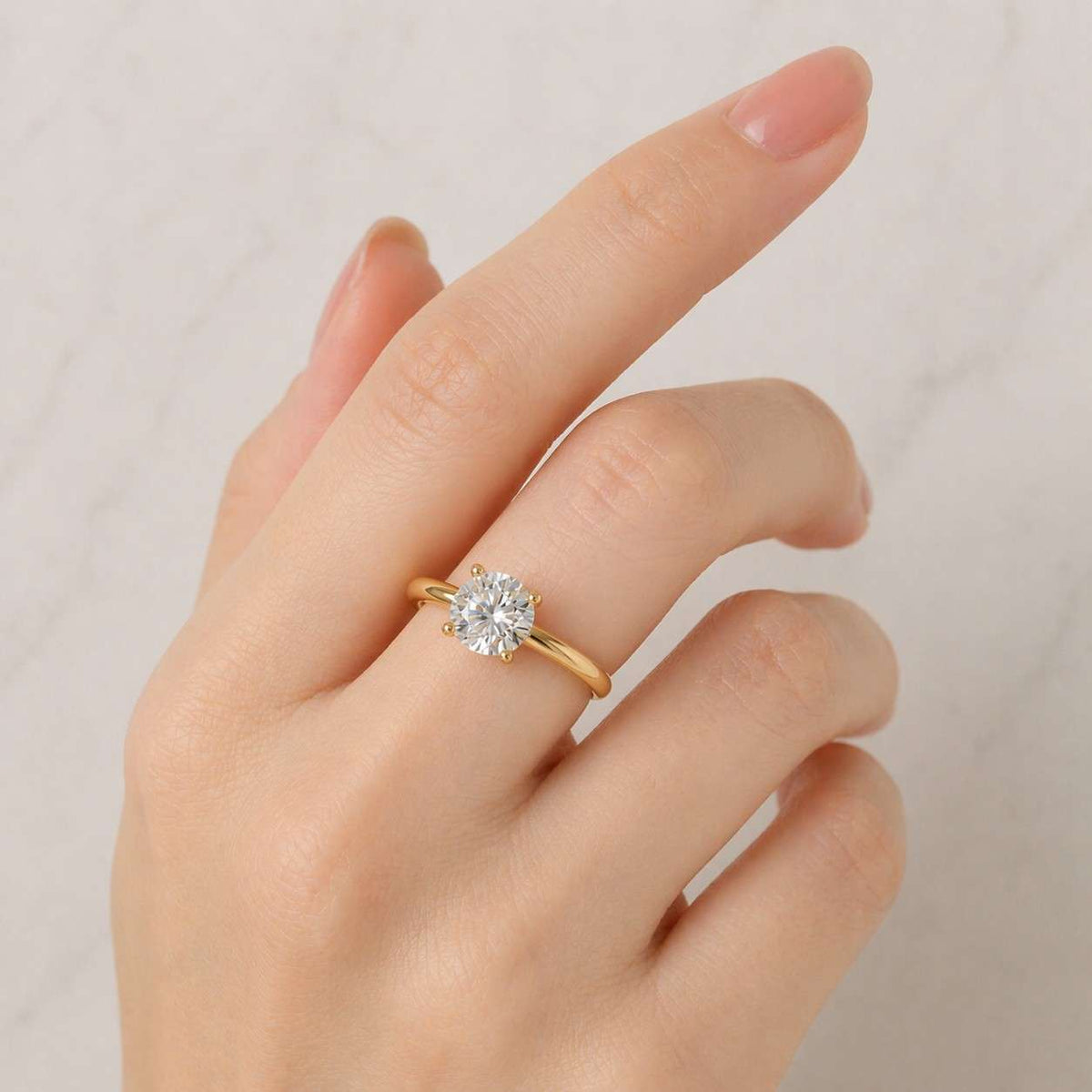 Solid Gold Solitaire Round Cut Moissanite Engagement Ring Rope Band, Twisted Band
