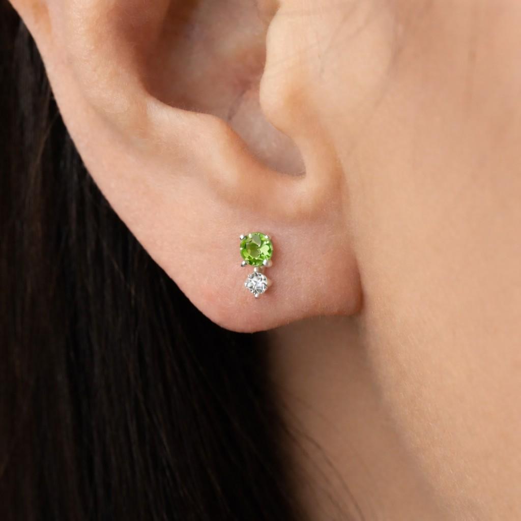 round stud earrings green crystal earrings clear crystal earrings gold earrings post earrings prong earrings delicate earrings