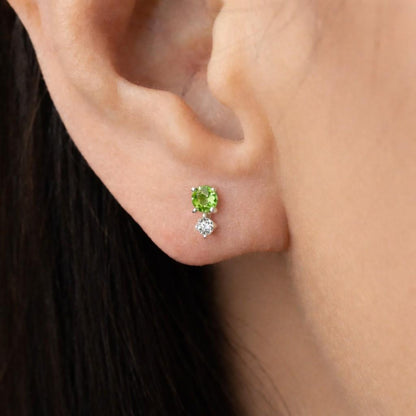 round stud earrings green crystal earrings clear crystal earrings gold earrings post earrings prong earrings delicate earrings