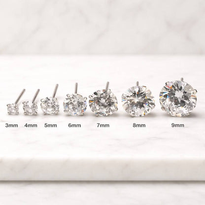 round stud earrings solitaire earrings crystal stud earrings silver stud earrings four prong earrings classic stud earrings women earrings