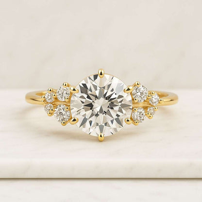 round cut side Star Shape Round Accent Three Diamond Pave Set Anniversary Gift