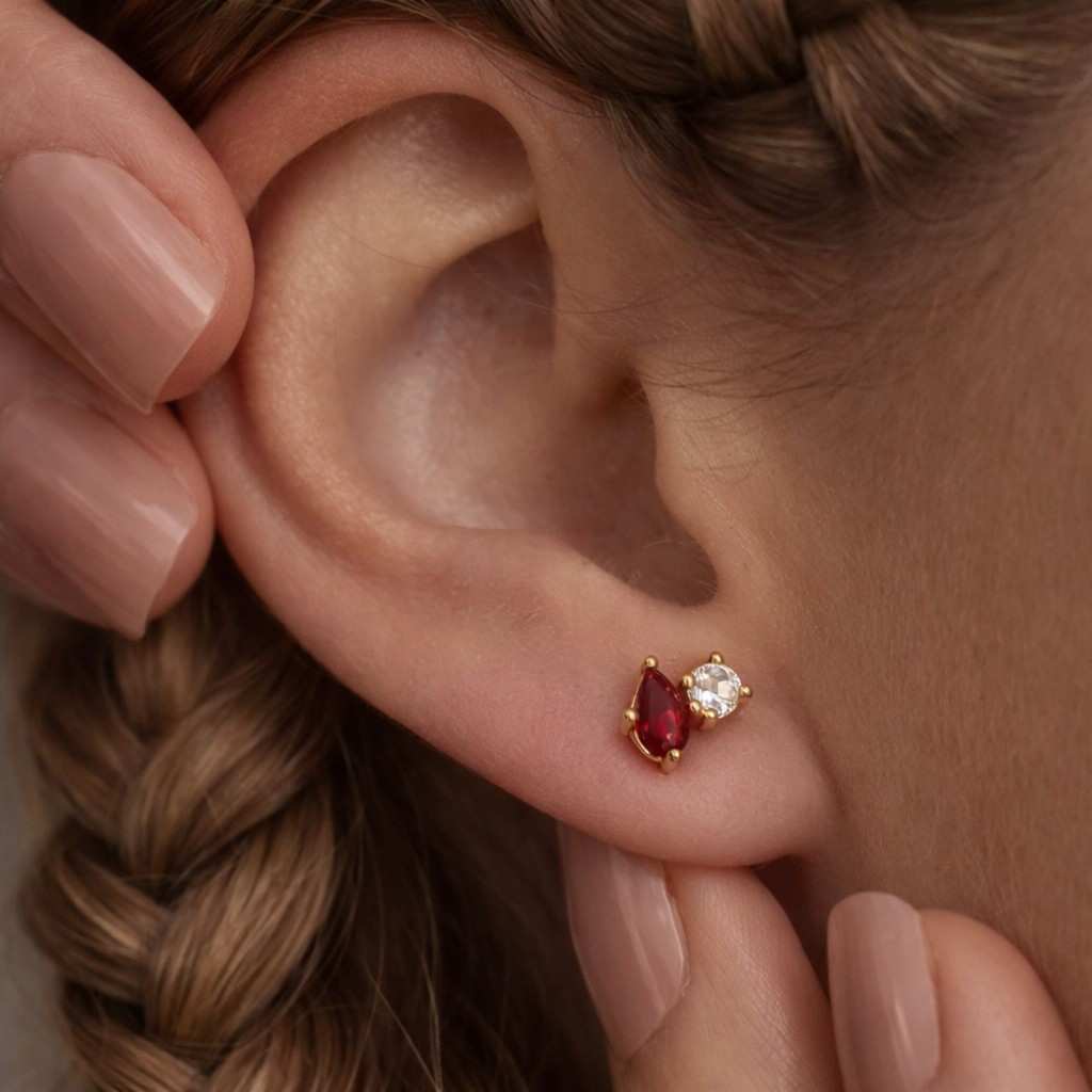 ruby earrings stud earrings pear earrings red stone earrings gold stud earrings dainty earrings tiny earrings elegant earrings women earrings