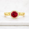 Round Ruby Halo Engagement Ring In 14K Yellow Gold