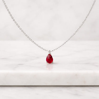 Ruby Pear Necklace, Solid Gold Lab Gemstone Pendant, Pear Gemstone Pendant, Ruby Birthstone, Perfect Gift for her.