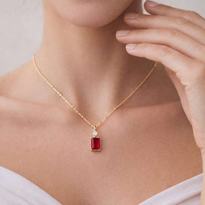 ruby pendant necklace ruby necklace red stone pendant gemstone pendant necklace silver chain pendant rectangular gemstone necklace solitaire necklace elegant jewelry fine necklace