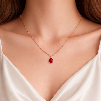 14k Gold Lab Diamond Necklace, Minimalist Moissanite Necklace, Pear Cut Solitaire Pendant, Anniversary Gift for Wife, Necklace for Women