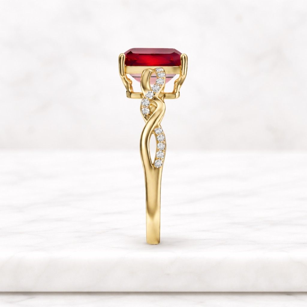 5 CT Ruby Red Emerald Cut Solitaire Ring, 8 Prong Yellow Gold Engagement Ring, Minimalist Statement Ring, Elegant Promise Ring

