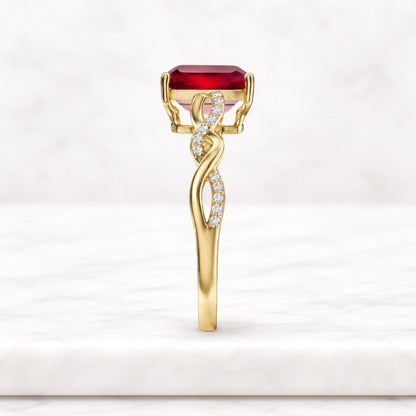 5 CT Ruby Red Emerald Cut Solitaire Ring, 8 Prong Yellow Gold Engagement Ring, Minimalist Statement Ring, Elegant Promise Ring
