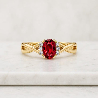 ruby ring oval ruby ring red gemstone ring gold ring twisted band ring infinity band ring halo ring promise ring women ring fine jewelry statement ring solitaire ring