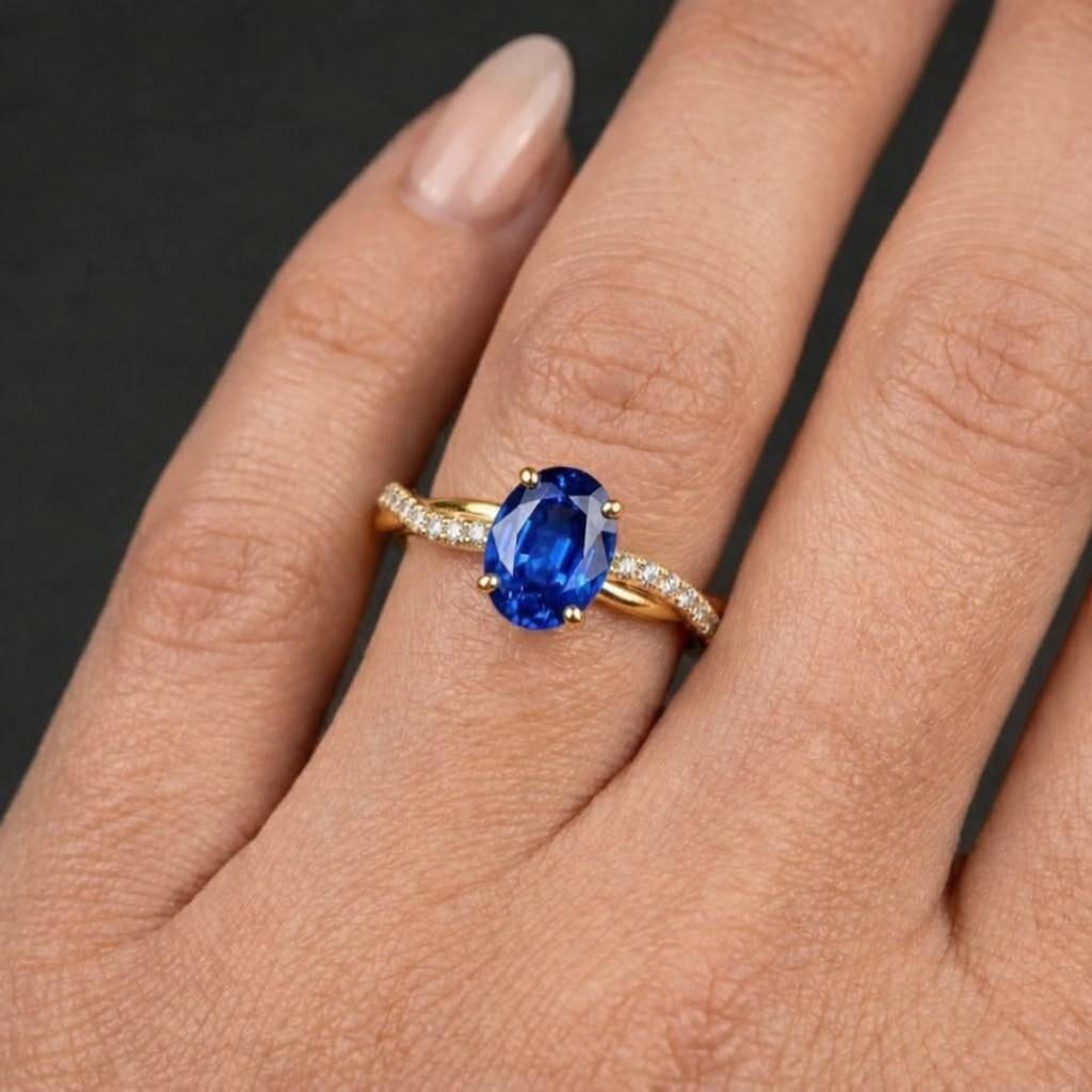 sapphire engagement oval cut ring twisted ring band diamond pave ring blue gemstone ring bridal jewelry ring wedding ring set solitaire sapphire ring crossover ring design fine ring